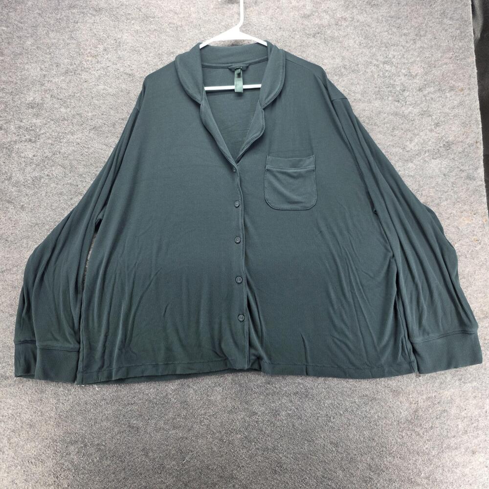 Skims Top Womens L Green Oversized Lightweight Viscose Button Front